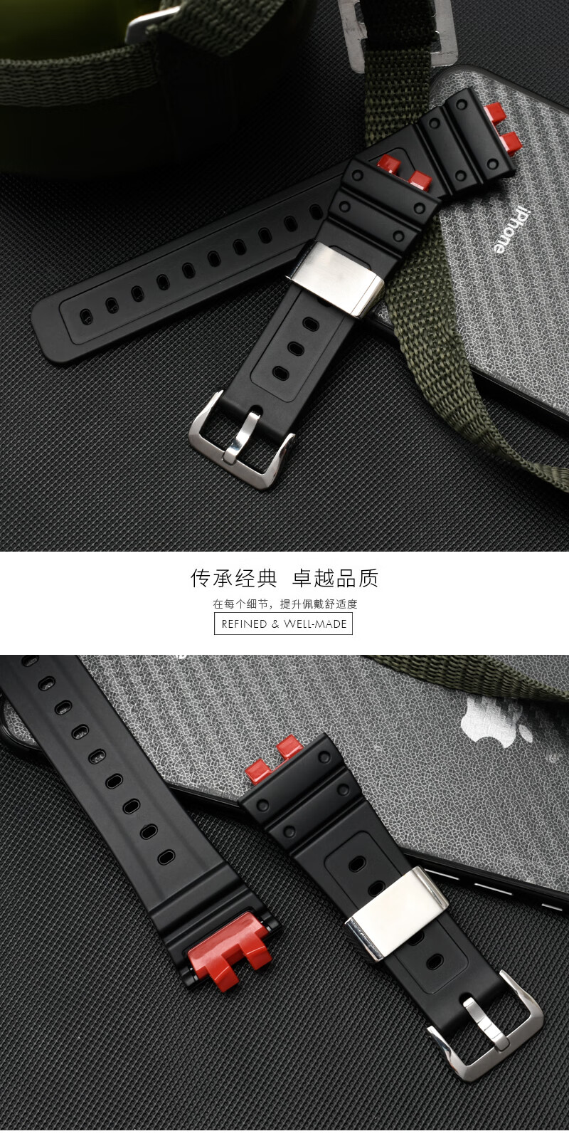 代用卡西欧g-shock手表带 gmw-b5000系列硅胶手表带 男款金属表壳配件