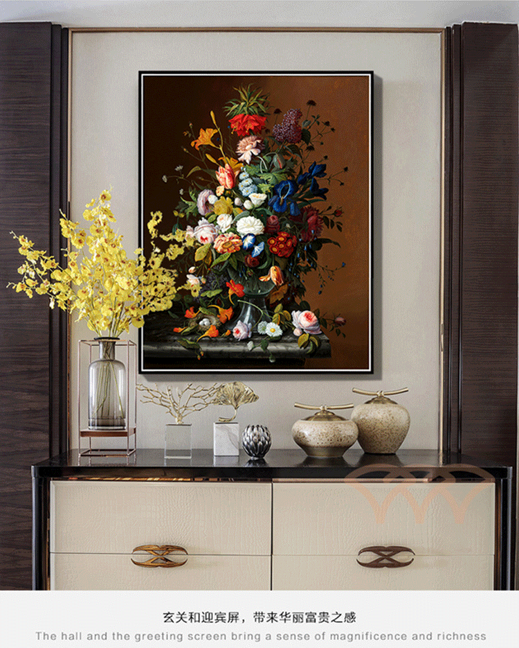 丹庭画社 装饰画 卧室客厅办公室挂画 花卉油画版画名画 罗森-瓶中的