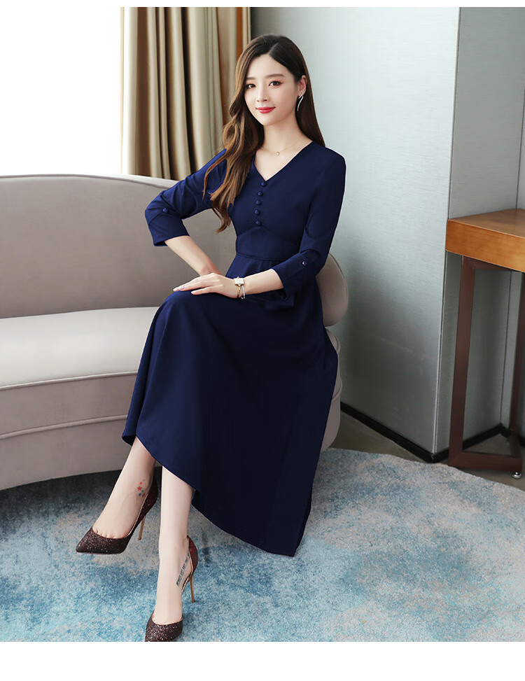 太太长袖连衣裙妈妈装35一45女秋冬2019秋季气质高贵洋气长款外搭裙子