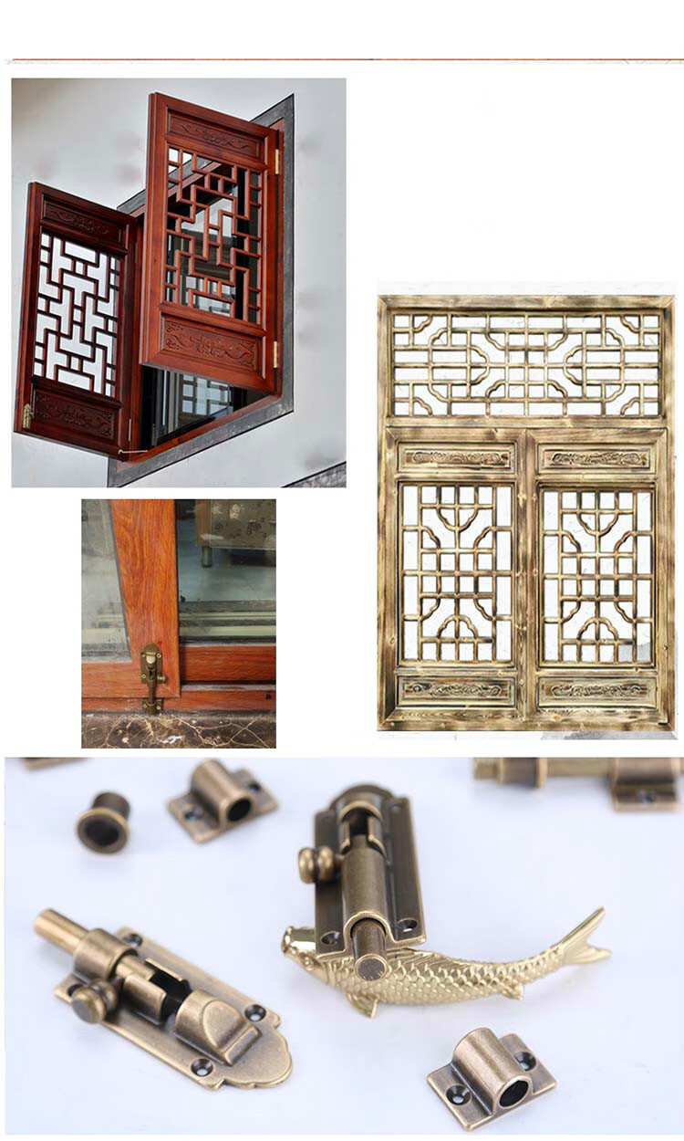 复古门窗插销老式加厚明装中式纯铜天地插销锁木门窗户锁门栓加长 4寸