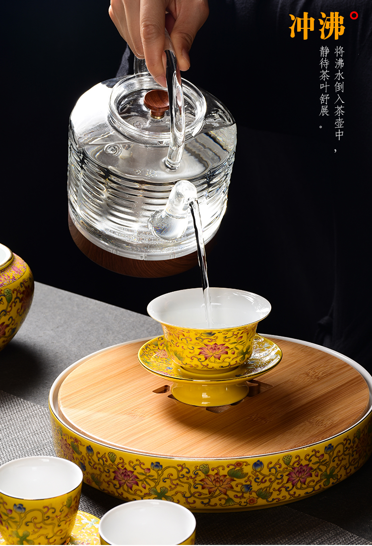 京隆堂珐琅彩功夫茶具套装家用整套复古宫廷陶瓷茶壶茶杯泡茶器9件