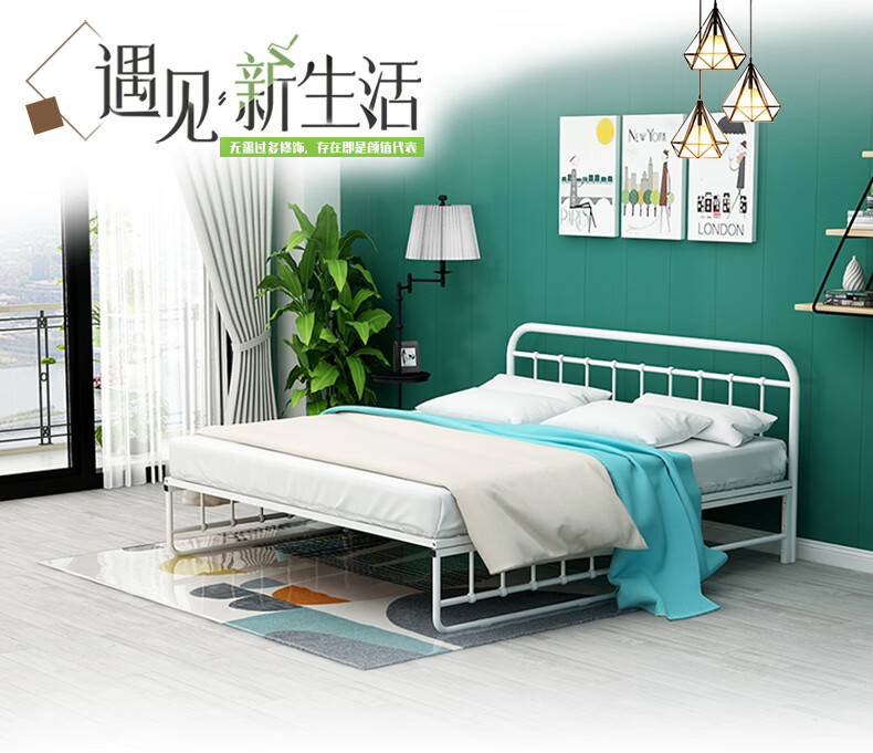 劲豹 欧式沙发床多功能折叠床1.5米铁艺拼接床小户型沙发双人床现在简约铁床 黑色 1500*1900