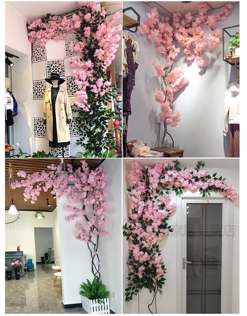 聚惠仿真樱花树室内客厅空调管网红店墙面吊顶装饰品落地假花藤条摆件