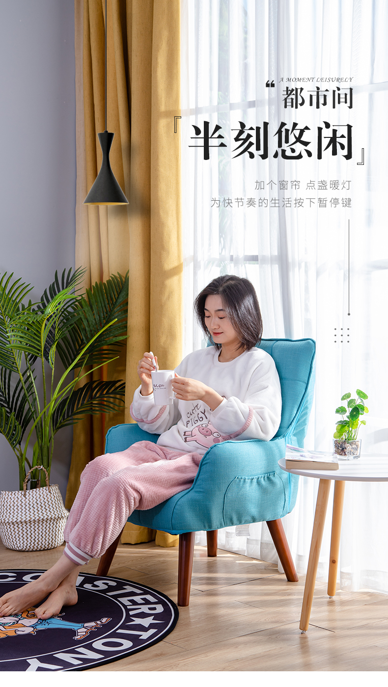Lazy Diary 单人布艺沙发 小户型现代简约懒人沙发椅 客厅卧室休闲沙发单人位 深蓝色升级款(斜腿25cm腿)