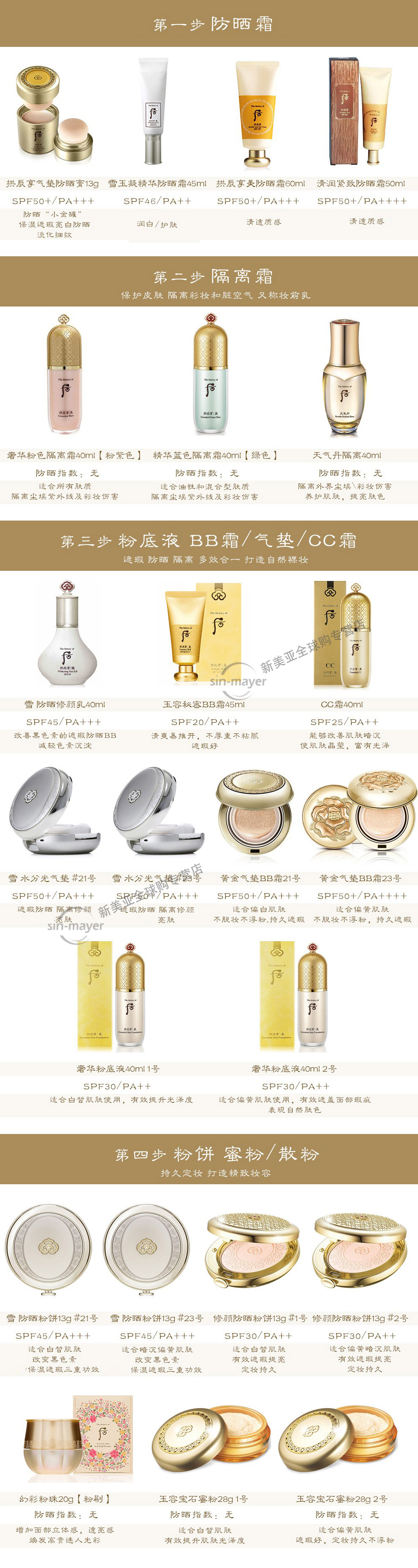 后（WHOO） 粉底液防晒隔离霜套装黄金气垫粉底液含替换芯女玉容BB霜礼盒 奢华粉色精华隔离霜套装2件