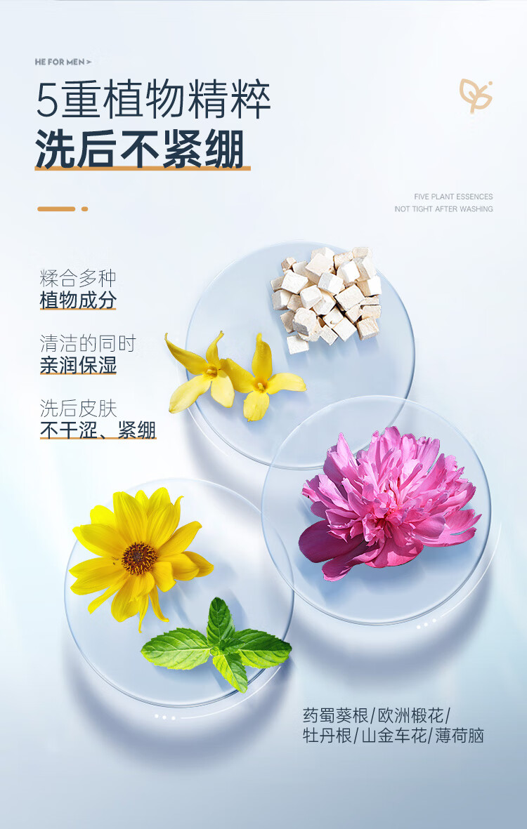 赫恩（H&E）男士美白洗面奶护肤品化妆品冰海泥清洁套装 200g