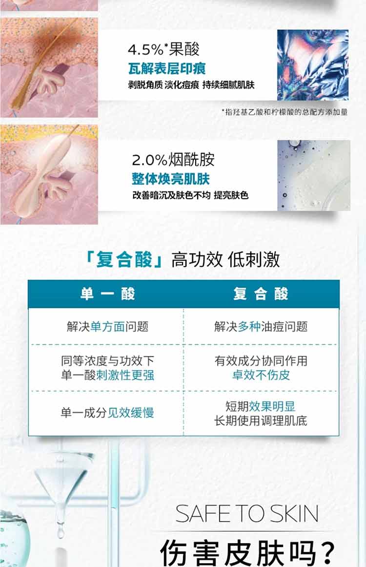 理肤泉理肤泉水杨酸淡化痘痕祛痘黑头粉刺三酸焕肤精华液30ml 三酸精华30ml*双支