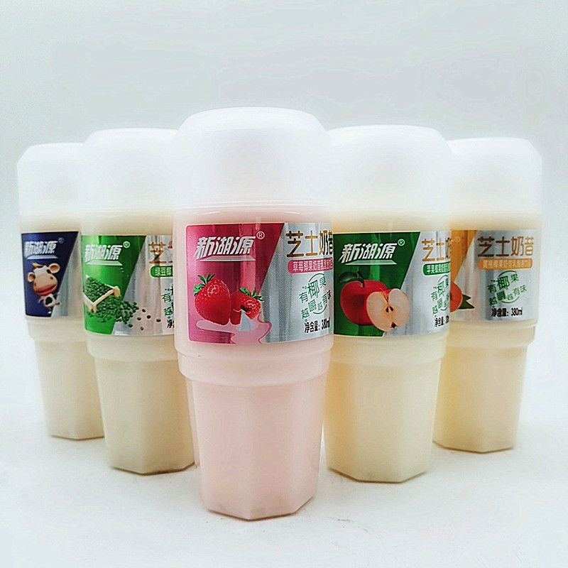 新湖源芝士奶昔饮料380ml瓶椰果苹果原味草莓绿豆乳酸菌饮品果汁黄桃