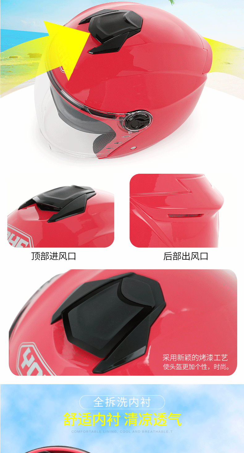 永恒头盔/yohe 877电动摩托车头盔双镜片男女半盔四季