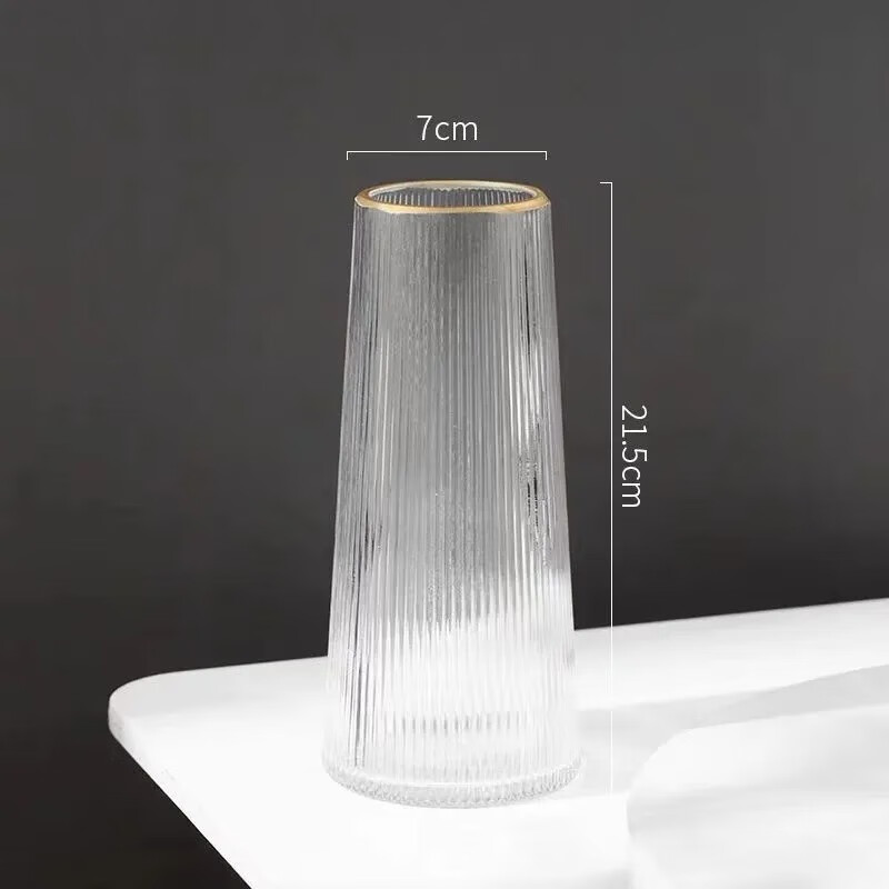SIVIR收纳简约透明玻璃花瓶桌面插花水养花瓶ins风高颜值 竖条纹+冰川纹