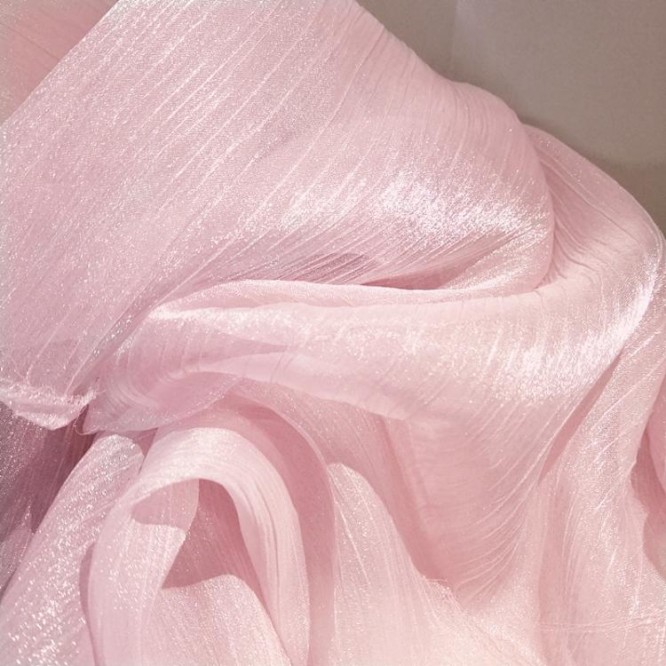 汉服制作布料 闪光绉纱布料 欧根纱银丝皱柔软汉服大袖衫襦裙面料 浅