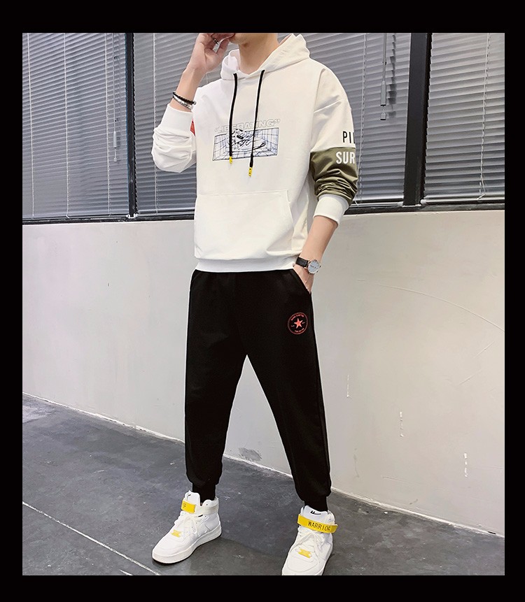 花花公子秋季学生套装男 12初中生连帽卫衣卫裤一套衣服13-14岁小男孩
