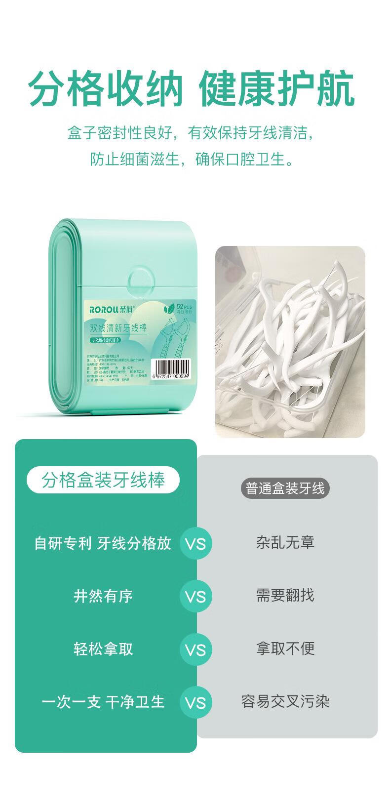 6，雙層盒裝52支薄荷雙線牙線棒一次性分層收納便攜式牙線盒 【皓月白】雙層收納牙線盒（52.0支 ）