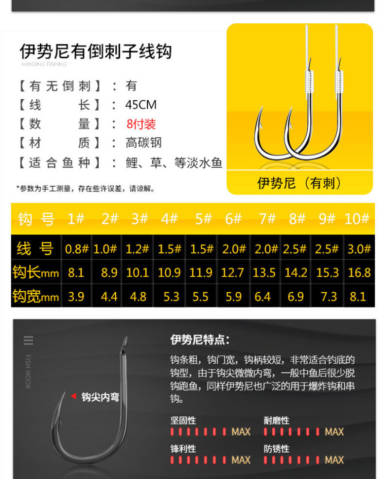 8副子线双钩防缠绕成品鱼钩绑好的垂钓鱼用品鱼线金袖