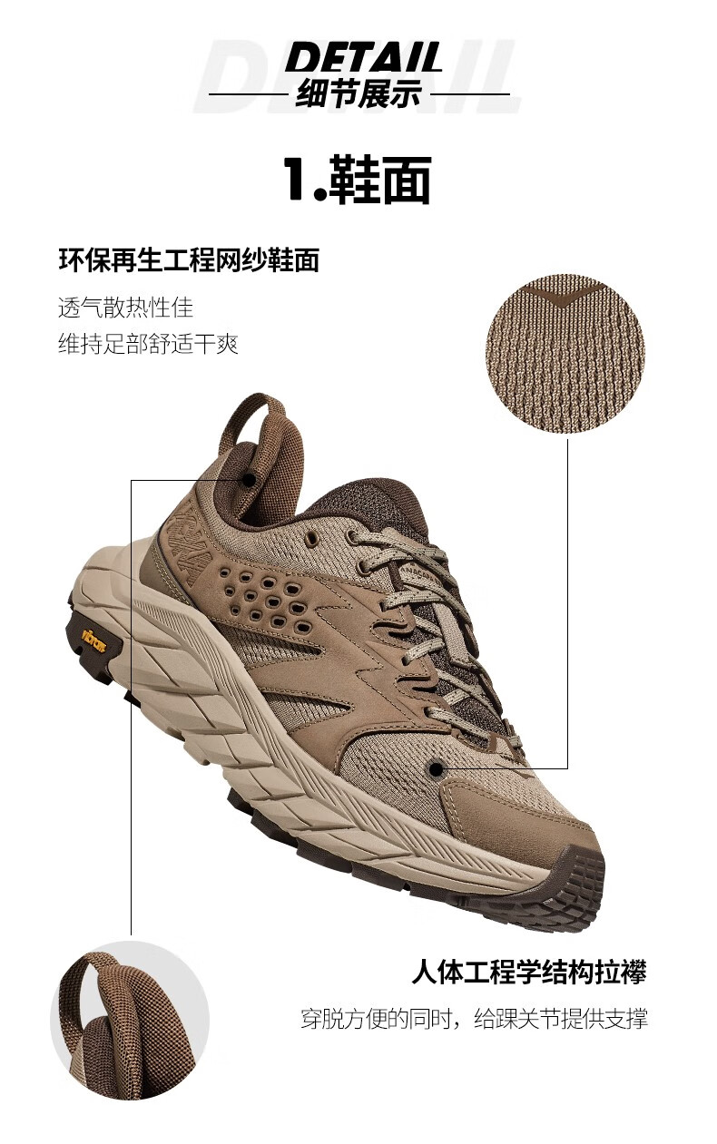 HOKA ONE ONE男女款冬季沐ONE牛津登山LOW桃粉风版户外徒步鞋ANACAPA BREEZE LOW登山 牛津黄/桃粉-女 38详情图片5