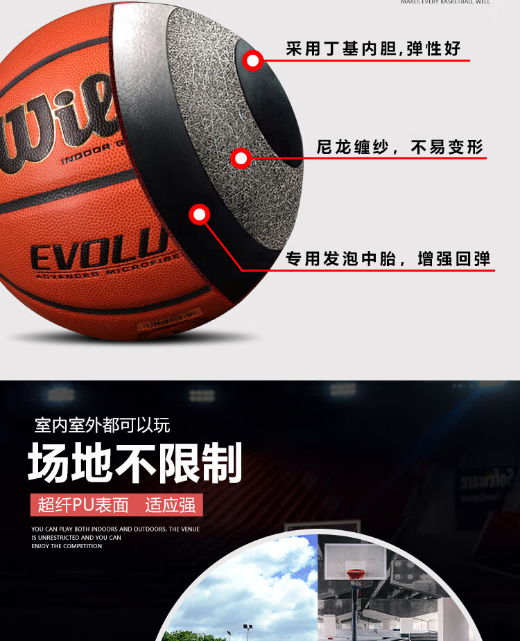 威尔胜（Wilson）篮球Evolu篮球经典-WTB0516IB07CN七号标准tion比赛用球室内7号WTB0516IB07CN 【经典黑】-WTB0516IB07CN 七号篮球(标准球)详情图片7