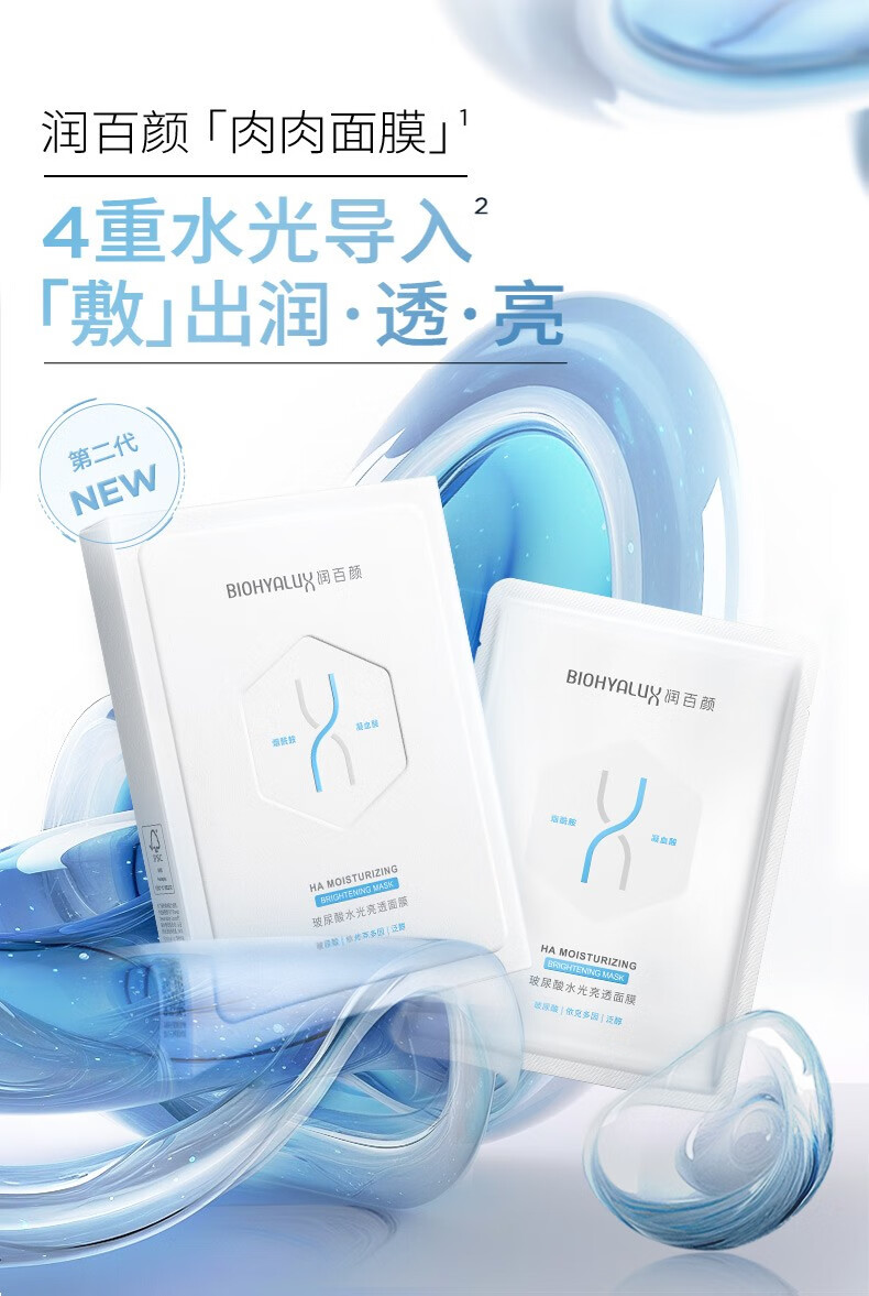 润百颜玻尿酸水光透亮肉肉面膜28g*15片烟酰胺深层补水保湿护肤品 水光透亮面膜10片