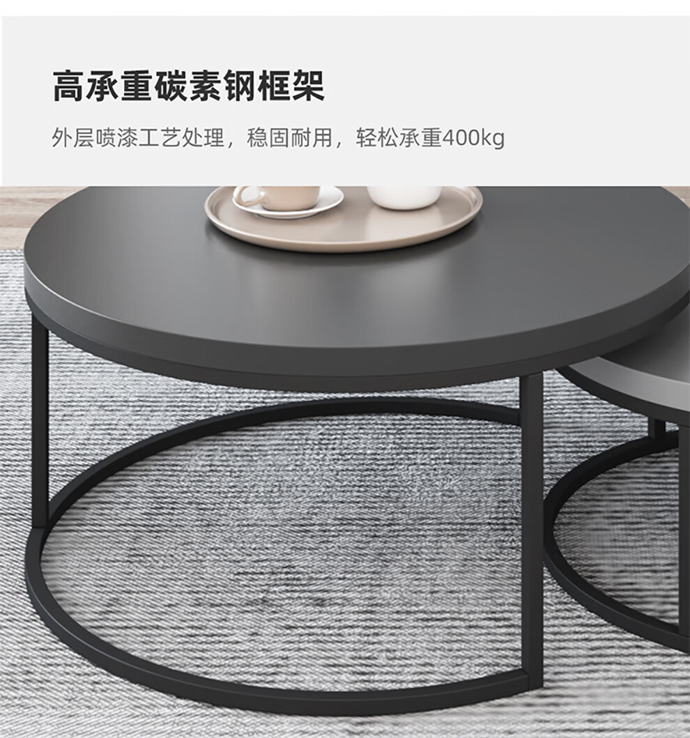 兰尼森 北欧简约圆形茶几电视柜组合套装现代风客厅储物可伸缩网红地柜 【绅士灰】电视柜+圆形茶几