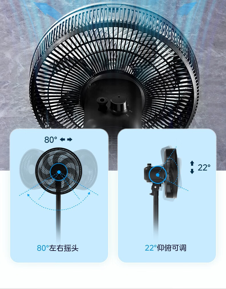 美的（Midea） 电风扇家用风扇落地扇7叶台地两用风扇轻音节能电扇台扇新款加高迷你扇大风量桌面摇头扇 7叶SAF30AB 星空黑【加高机身】