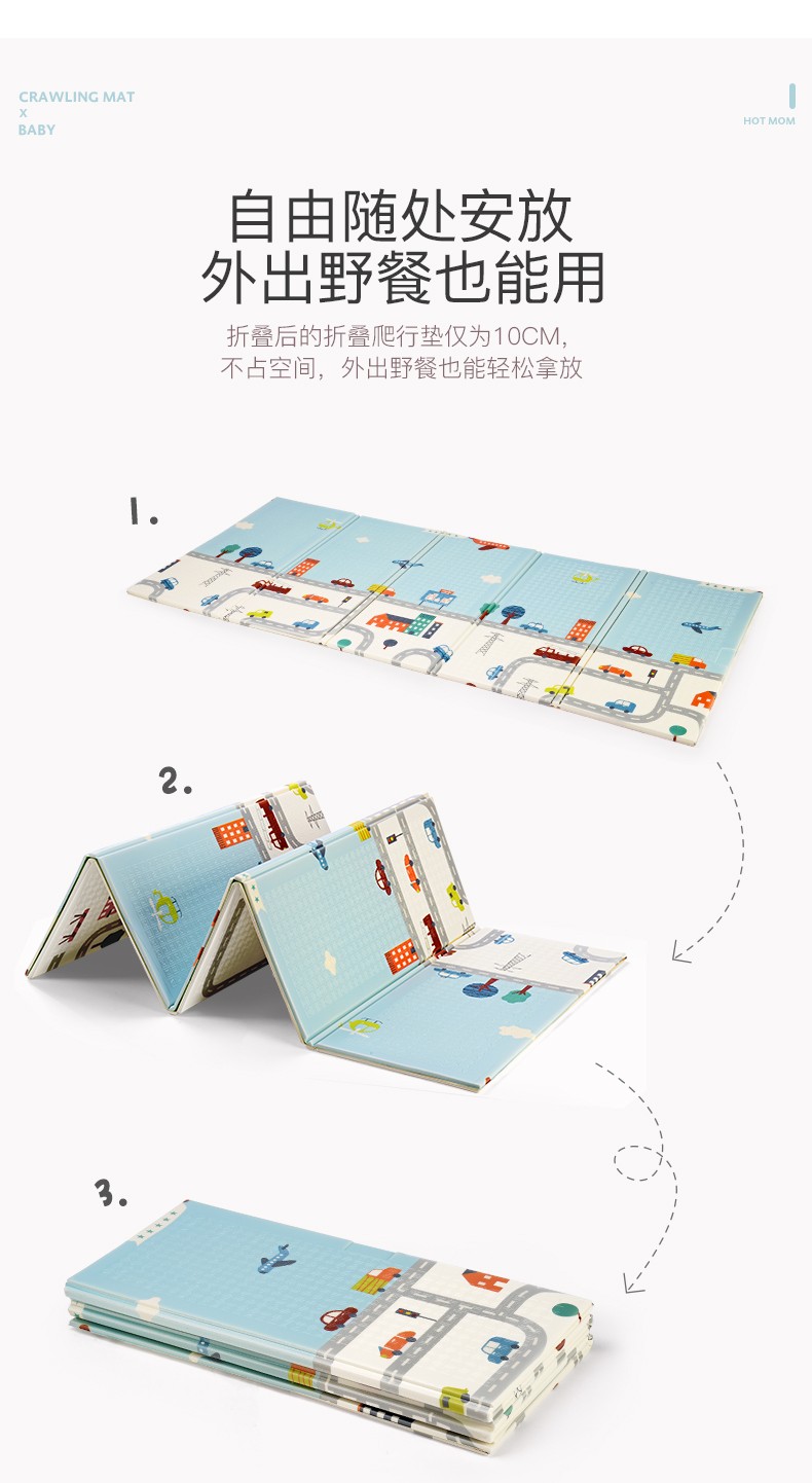 辣妈hotmom宝宝折叠爬行垫加厚xpe儿童防滑地垫客厅家用婴儿爬爬垫双面婴儿爬爬垫野餐垫 城市轨道180*200cm*1cm
