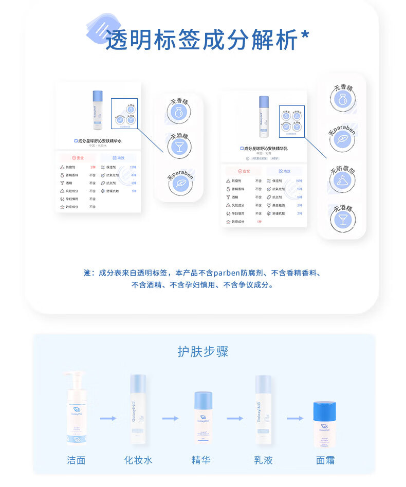 成分星球（GalaxyING） 舒沁安肤精华水乳套装 爽肤水补水保湿控油敏感肌肤护肤品套装 100ml精华水+精华乳（加送小样）