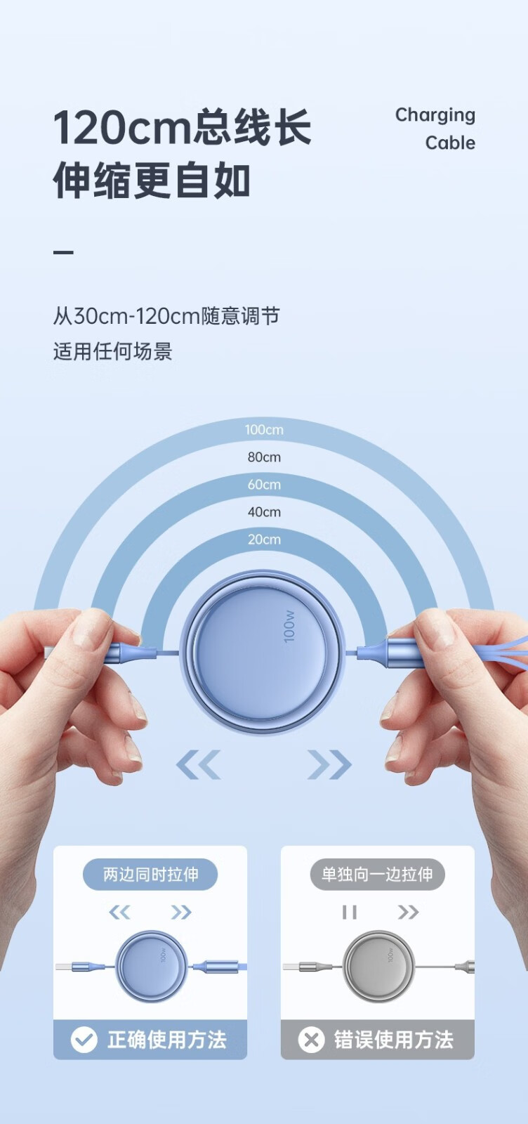 话语一拖三100w超级闪美妆工具可伸缩充电线适用于苹果安卓Typec 颜色随机
