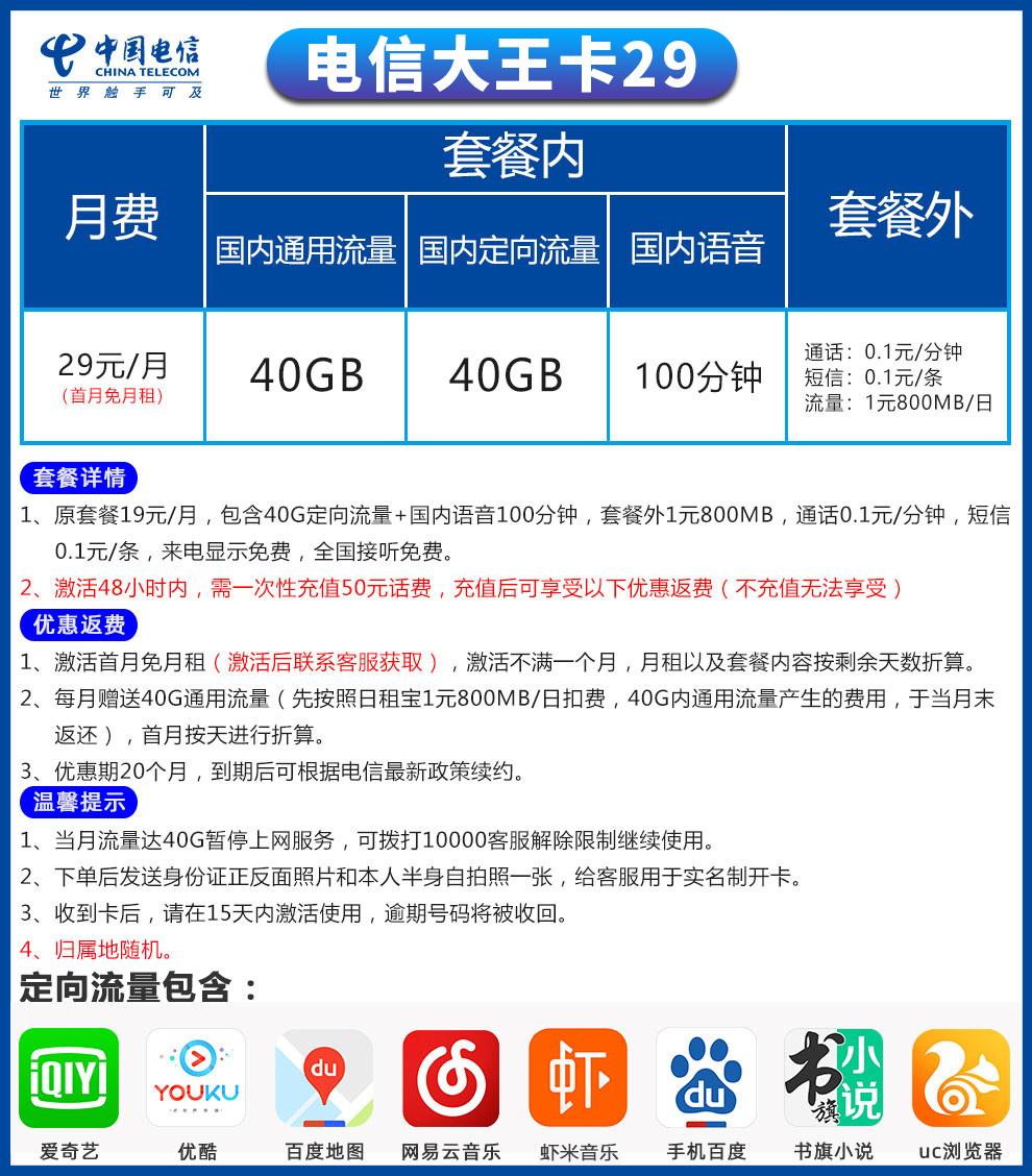 中国电信流量卡4g手机卡无限上网卡全国通用无线流量号卡随身wifi