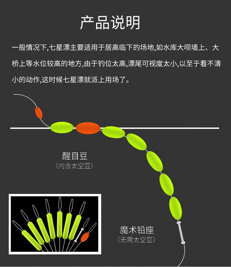 黑狼72传统七星漂钓鱼浮标套装荧光浮漂钓鱼漂冬钓漂静水漂渔具 圆柱