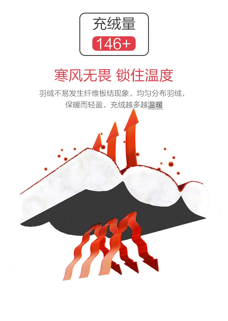 雪中飞2019秋冬款印标时尚潮加厚中长款运动袖口连帽面包羽绒服 红色