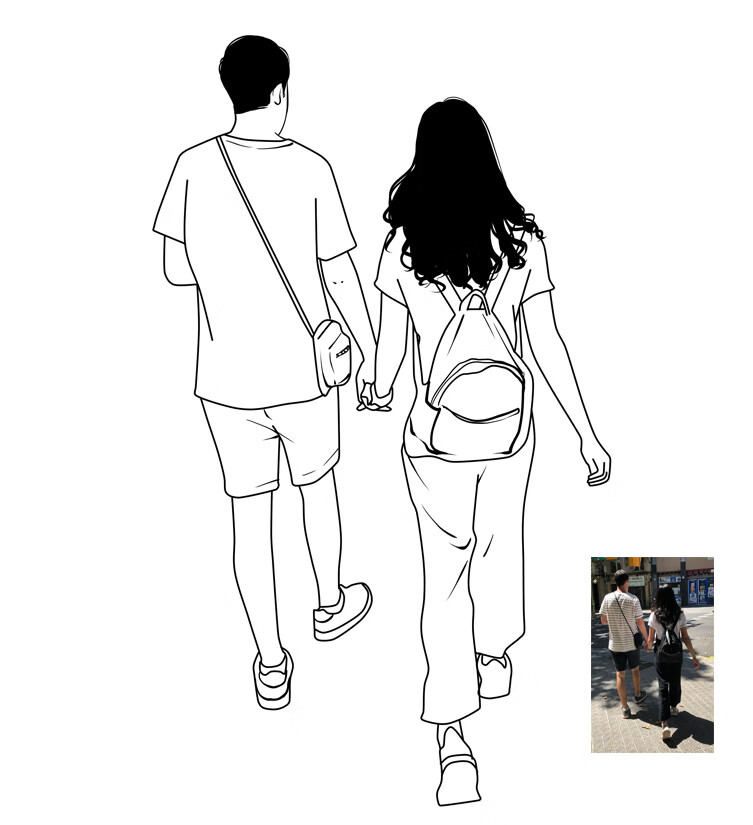 真人卡通照片订制手绘头像q版情侣黑白线条简笔画定制