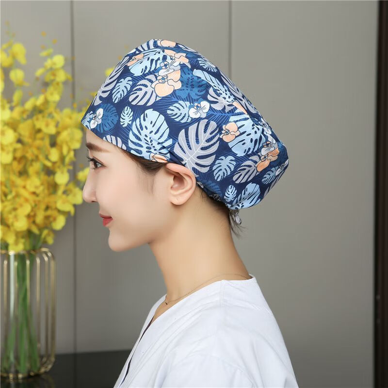 调节扣纯棉印花手术帽女医生护士帽子手术室头巾防油烟包头帽睡帽火星