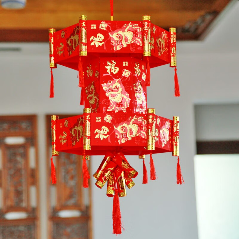 2022虎年八角红灯笼红包灯笼制作材料包手工diy做八角灯笼的2022创意