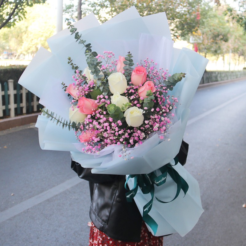 馨仪鲜花速递白玫瑰花束小清新混搭送女生闺蜜表白老婆女友生日礼物