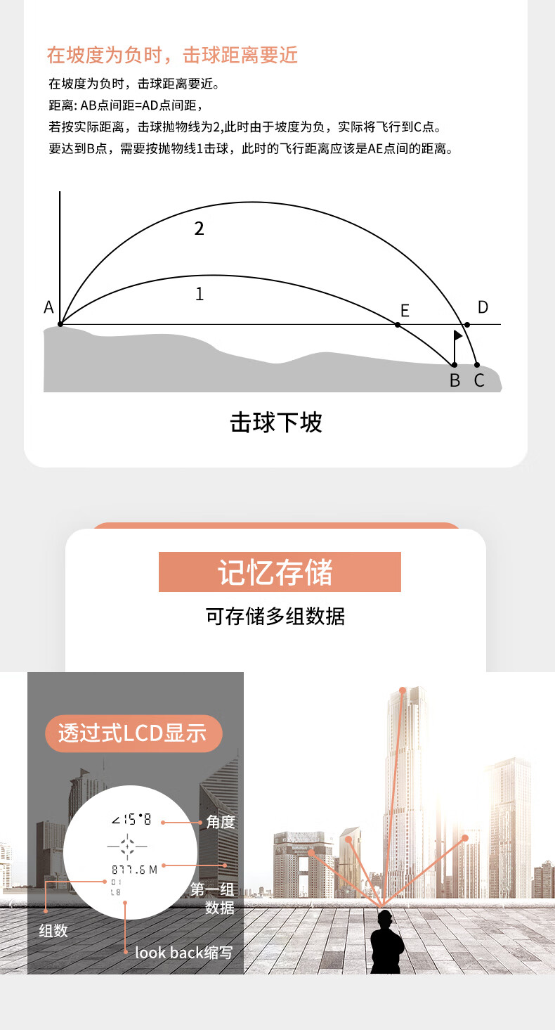 迅田手持激光测距仪望远镜户外电子尺距离测量仪高精度测高红外线激光尺1500米高尔夫测距仪 800米测距/高/角/速+两点测高+高尔夫+记忆