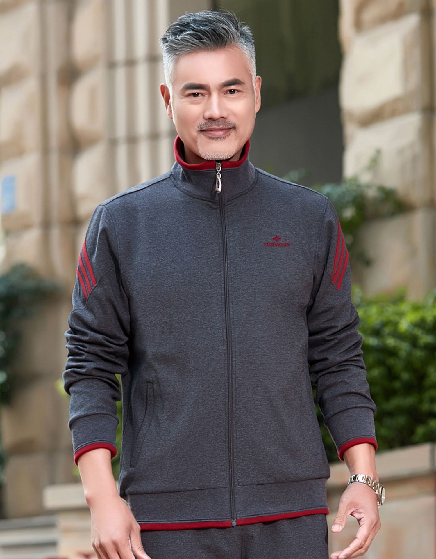 宏昕伊人中老年运动套装男士休闲装春秋纯棉爸爸装三件套运动服中年