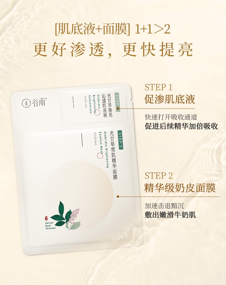谷雨光甘草精华奶皮面膜6片\盒熬夜救急补水保湿提亮肤色滋润肌肤 奶皮面膜6片1盒