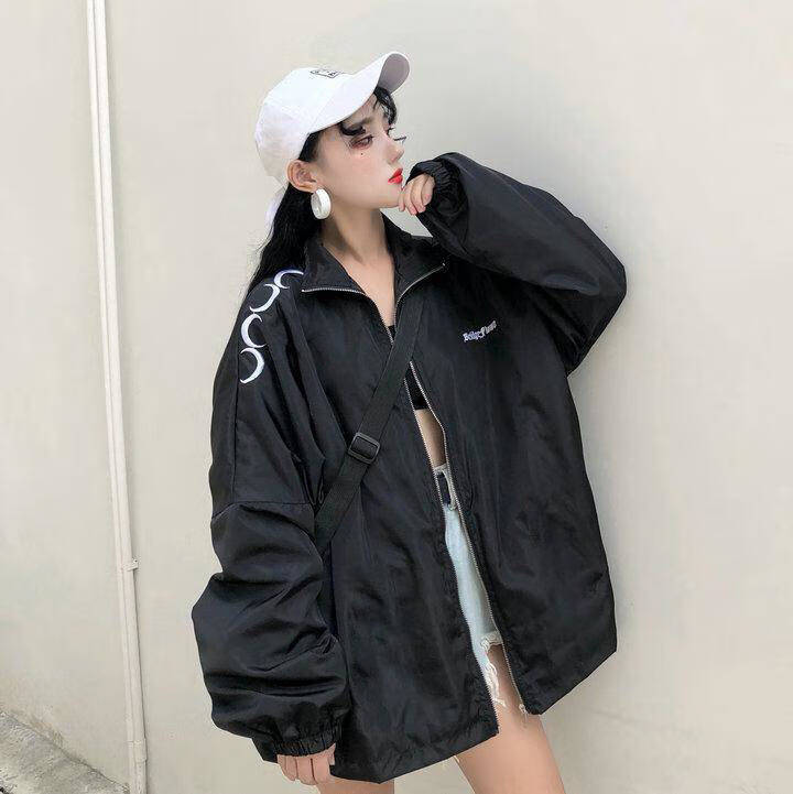 bf宽松百搭棒球服外套女夏季学生防晒衣潮流风衣 170#月牙弯外套 黑色