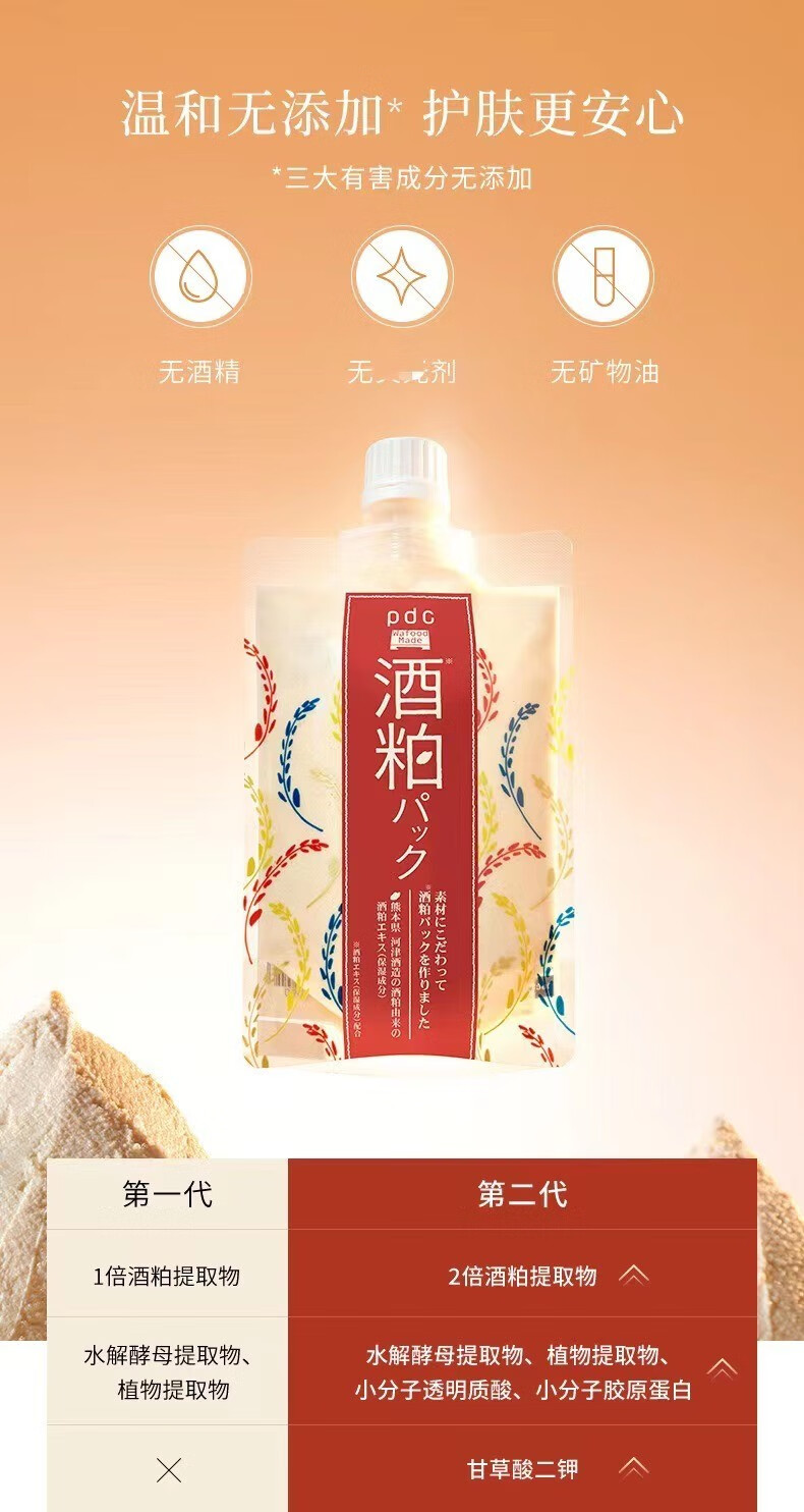 碧迪皙（PDC）进口pdc酒粕补水提亮肤改善暗沉清洁酒糟泥膜男女涂抹贴片面膜 酒粕涂抹二代170g