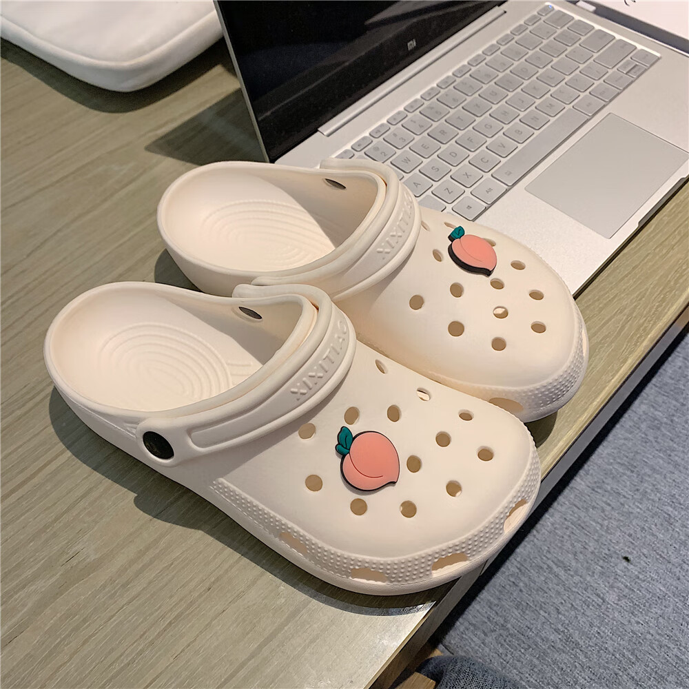拖鞋女夏季ins风少女心学生外穿厚底可爱包头软底洞洞鞋沙滩鞋男黄色
