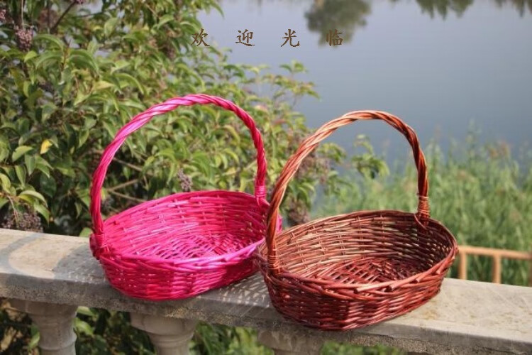 水果篮批发手提篮蔬菜篮子藤编篮礼品篮包装鸡蛋篮竹篮野餐篮 原色