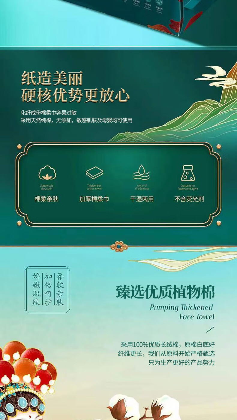 媛后国潮加厚洗脸巾一次性棉柔洗面巾擦脸巾珍珠纹干湿敷化妆卸妆棉 国潮绵柔洗脸巾*3包.
