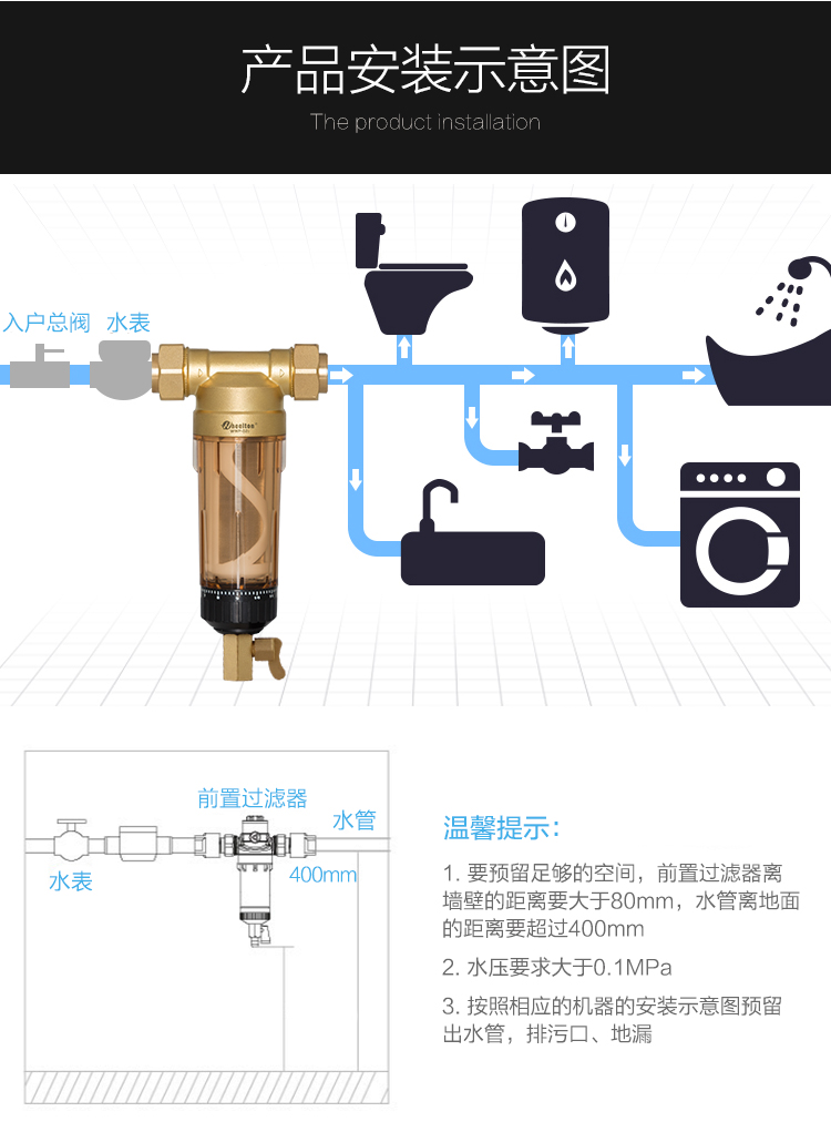 惠尔顿(wheelton)中央净水器全屋自来水前置过滤器免拆反冲洗家用大