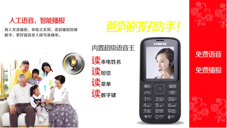 三盟(SANMENG) S318 移动/联通2G 直板老人手机 魅力灰