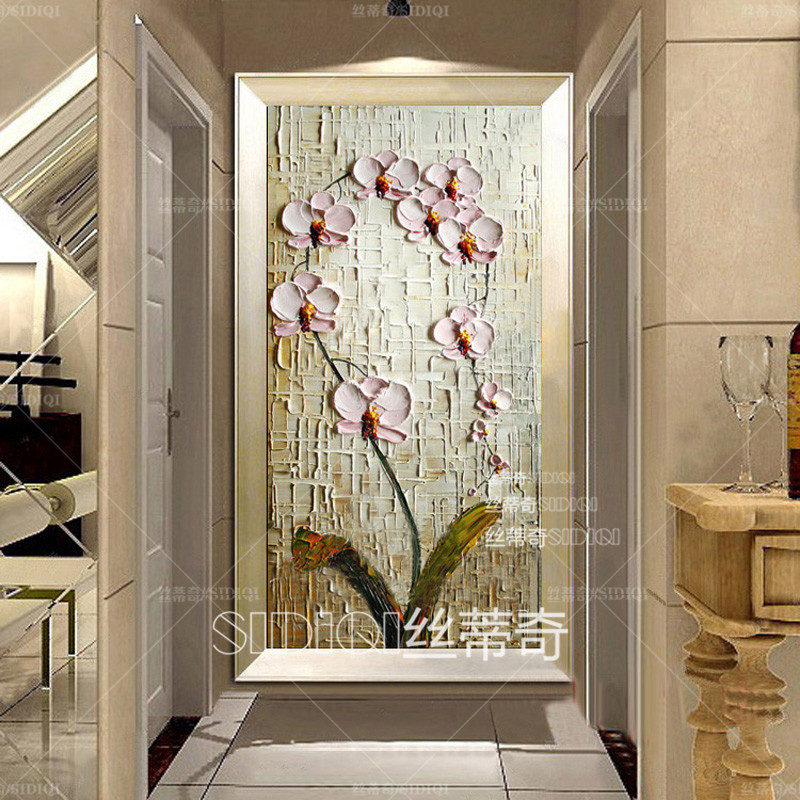 
                                        丝蒂奇SIDIQI欧式装饰画手绘油画玄关挂画抽象花卉壁画家居走廊有框画竖版画蝴蝶兰 欧式香槟外框 宽40*高80                