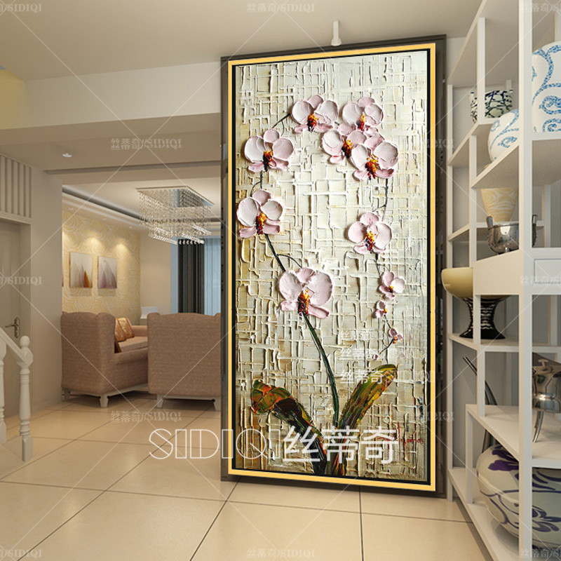 
                                        丝蒂奇SIDIQI欧式装饰画手绘油画玄关挂画抽象花卉壁画家居走廊有框画竖版画蝴蝶兰 欧式香槟外框 宽40*高80                