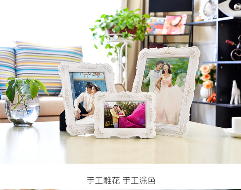 古笛 6寸7寸8寸10寸田园树脂相框摆台玫瑰雕花创意相架影楼画框 粉红色爱丽丝 6寸