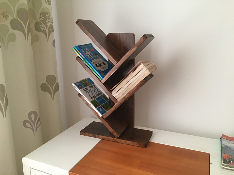 钰宇书架实木桌面小书架创意造型收纳架松木书柜树形置物架桌面小书架