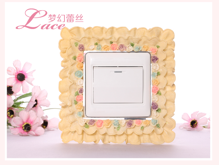 梦唯雅 环保彩绘 手工创意开关套 树脂开关保护贴套 亚克力树脂 蕾丝红玫瑰006