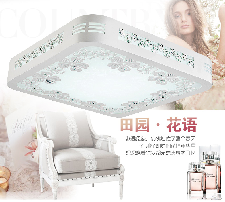 蒙特丽 客厅卧室灯书房餐厅过道省电王LED吸顶灯 MY-樱花(方）木艺灯具灯饰 (B) 45CM 三色温24W