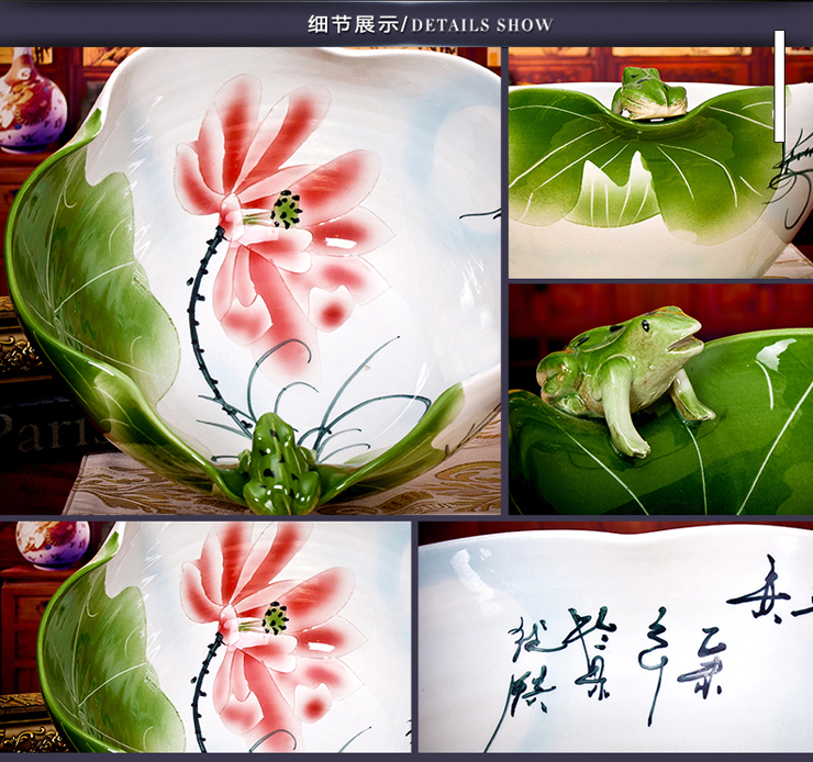 
                                        欢畅 景德镇瓷器鱼缸桌面摆件绿创意鱼盆装饰养鱼缸家居办公室摆件                 